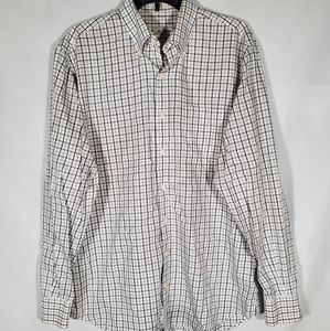PETER MILLAR BROWN WHITE PLAID BUTTON DOWN LONG SLEEVE GOLF SHIRT